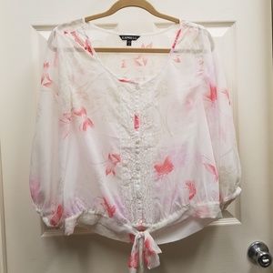 Sheer white butterfly pattern blouse